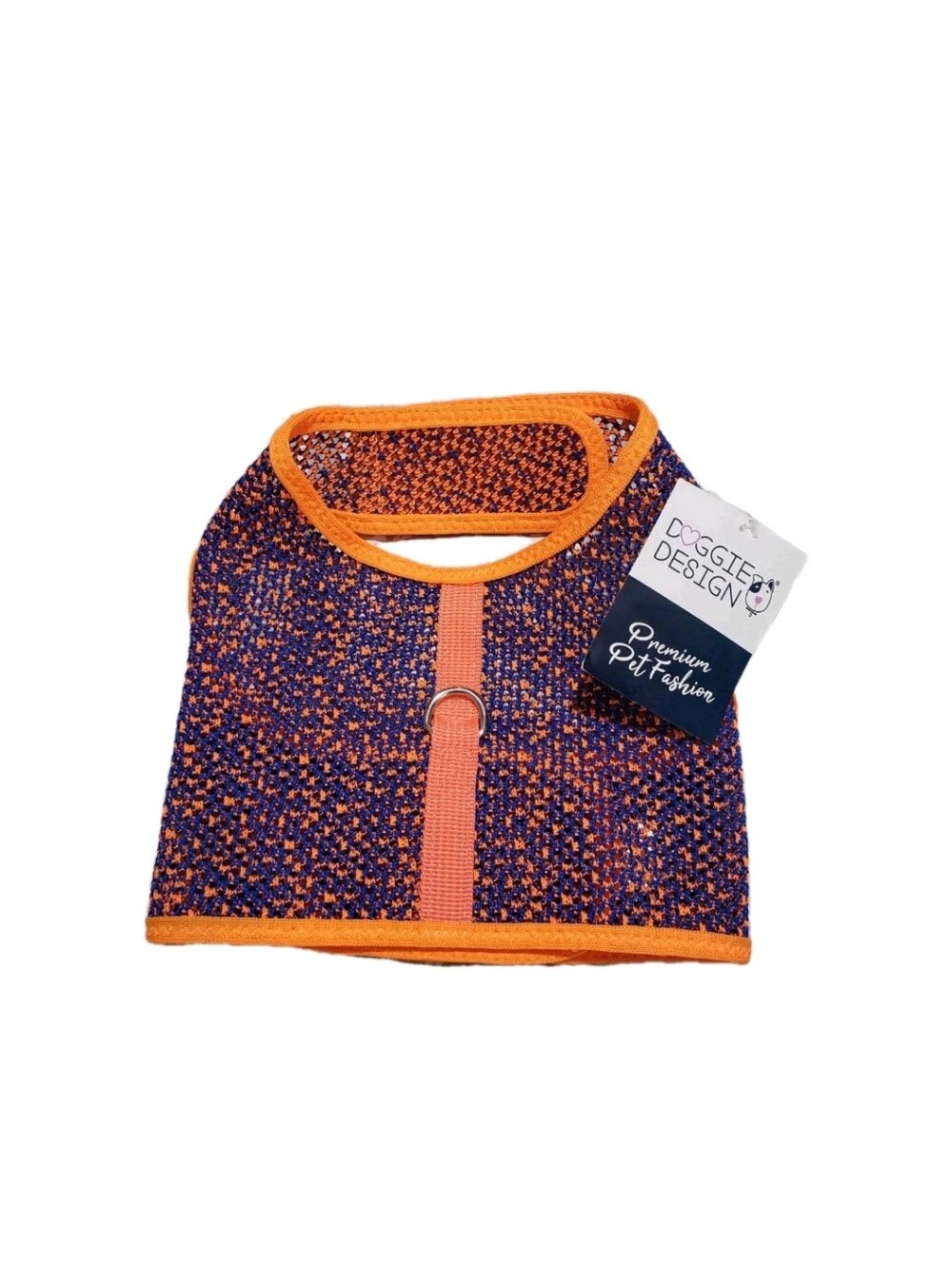 Doggie Design Premium Pet Fashion Orange And Blue Large Harness Hook &Loop USA